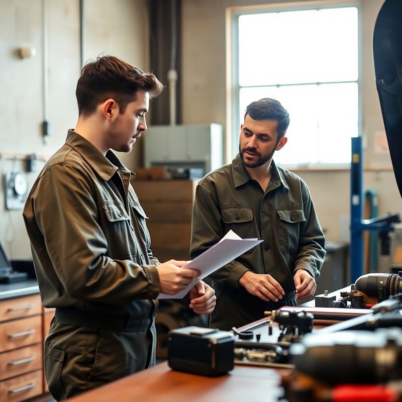 Zwei Techniker im Gespräch am Werkstatttisch